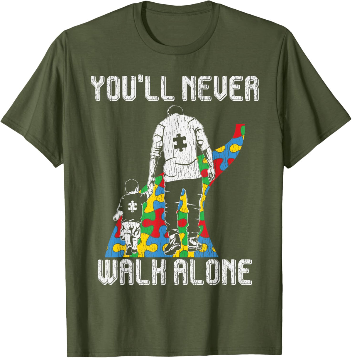 Vintage Father Son Family Autistic Kids Autism Awareness Dad